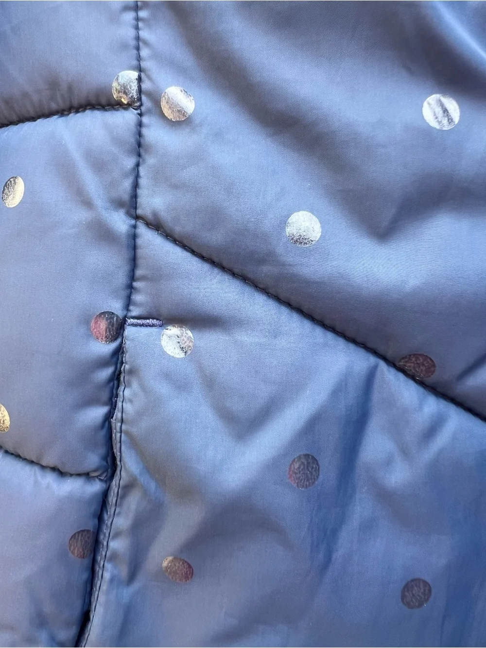 SWISSTECH Girls Navy Blue Polka Dot Confetti Puffer Coat Hooded Girls Medium 7-8